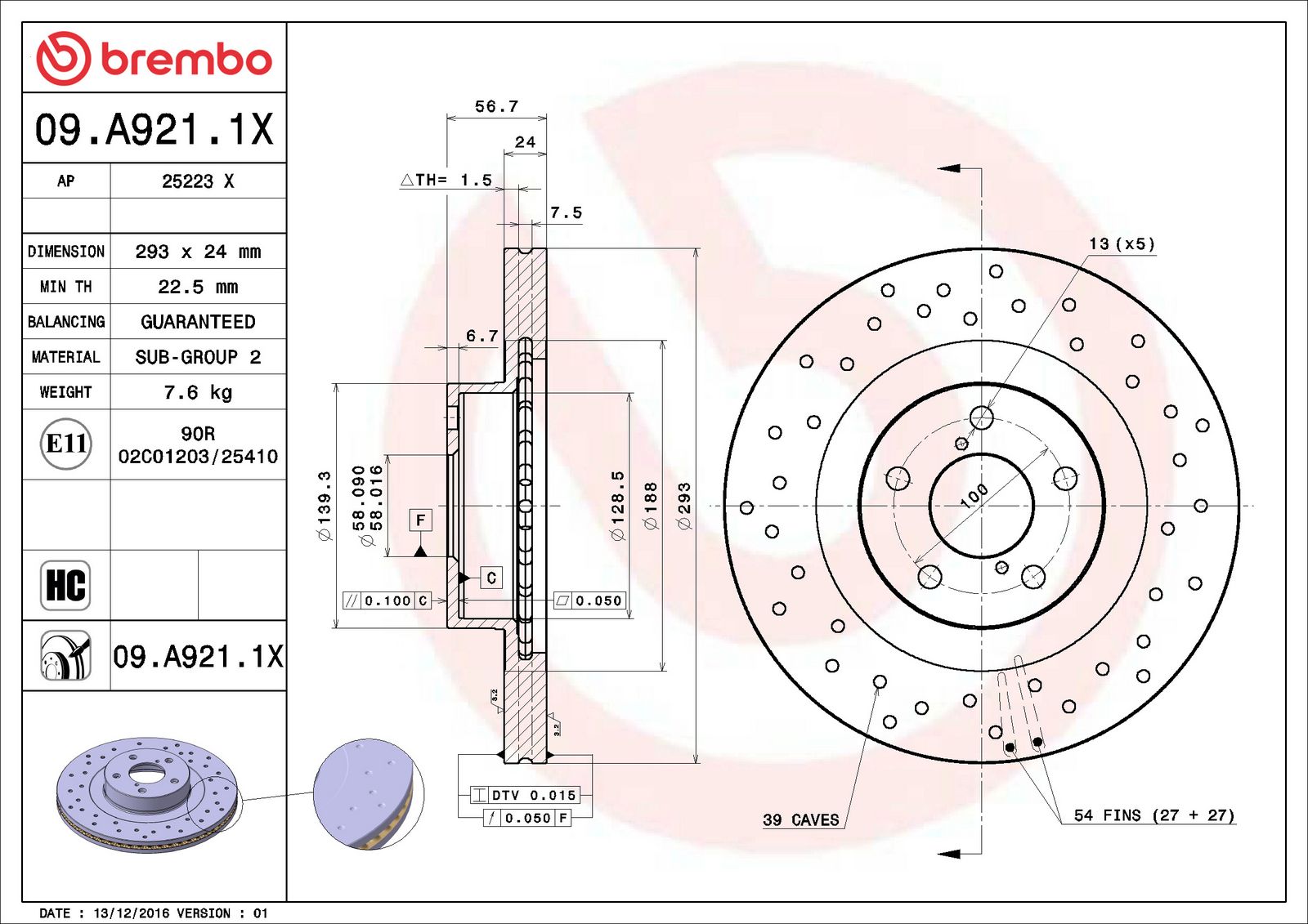 XTRA Front Disc Brake Rotor - 09.A921.1X_06