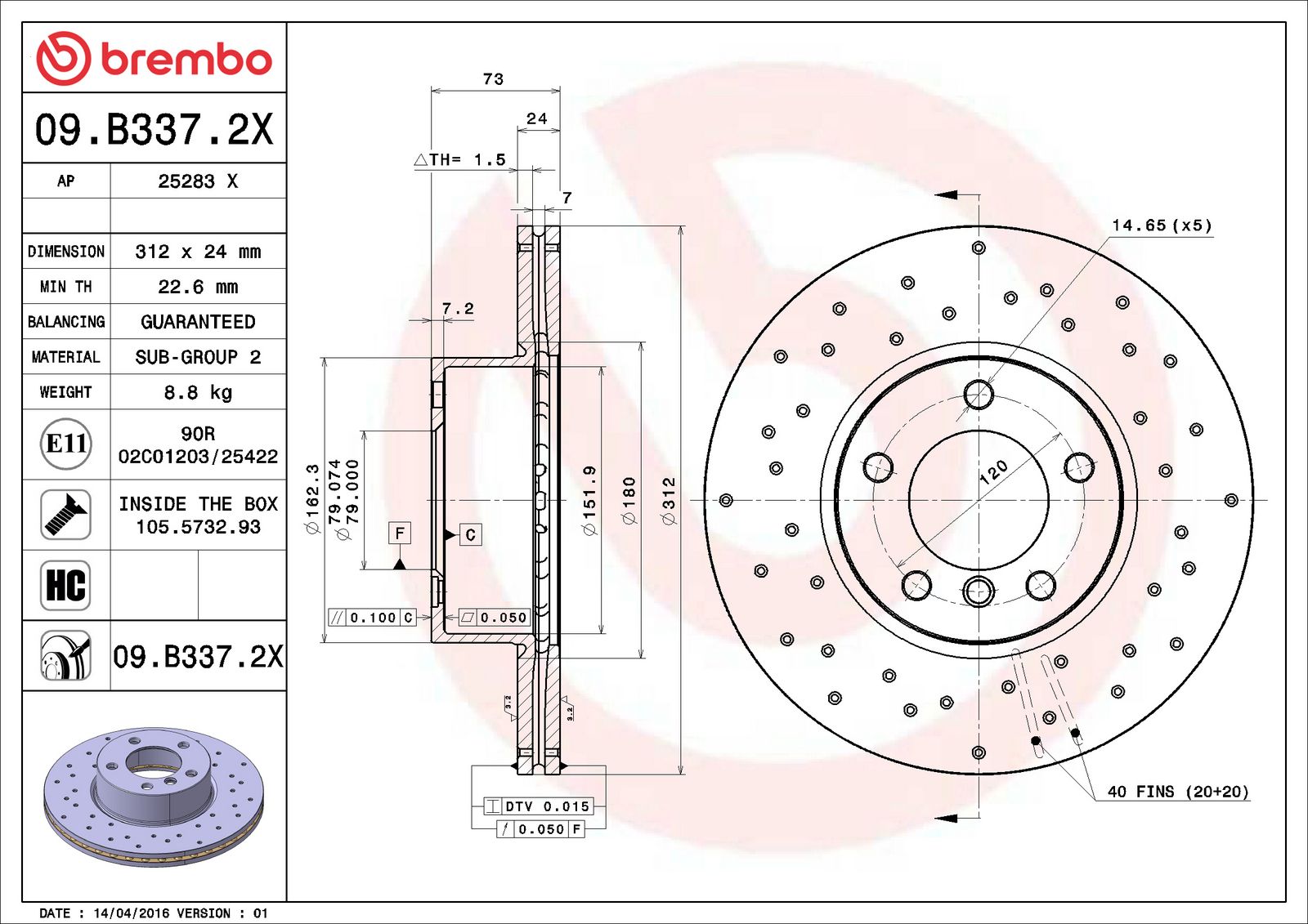 XTRA Front Disc Brake Rotor - 09.B337.2X_07