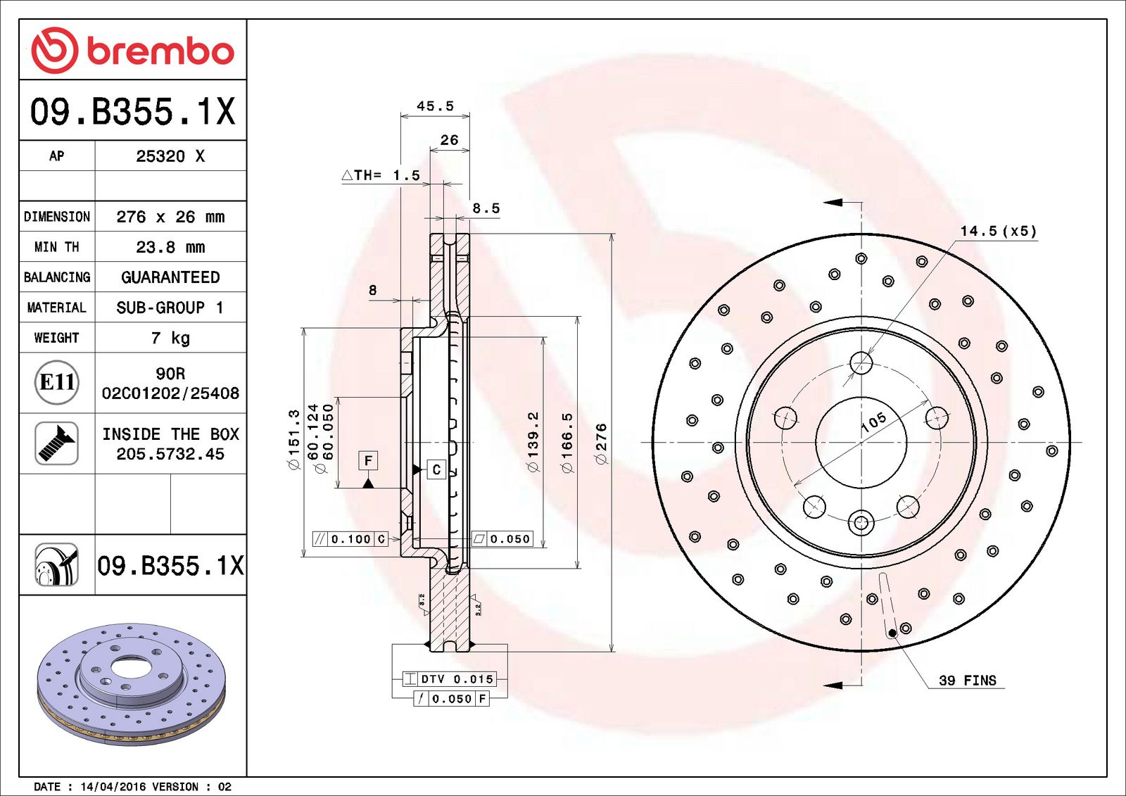 XTRA Front Disc Brake Rotor - 09.B355.1X_06