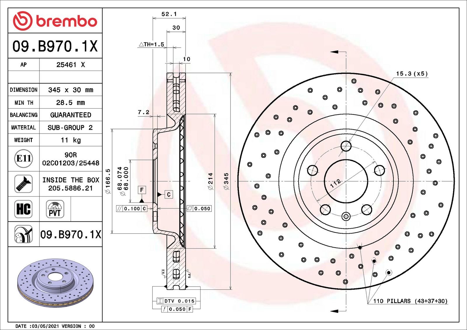 XTRA Front Disc Brake Rotor - 09.B970.1X_06