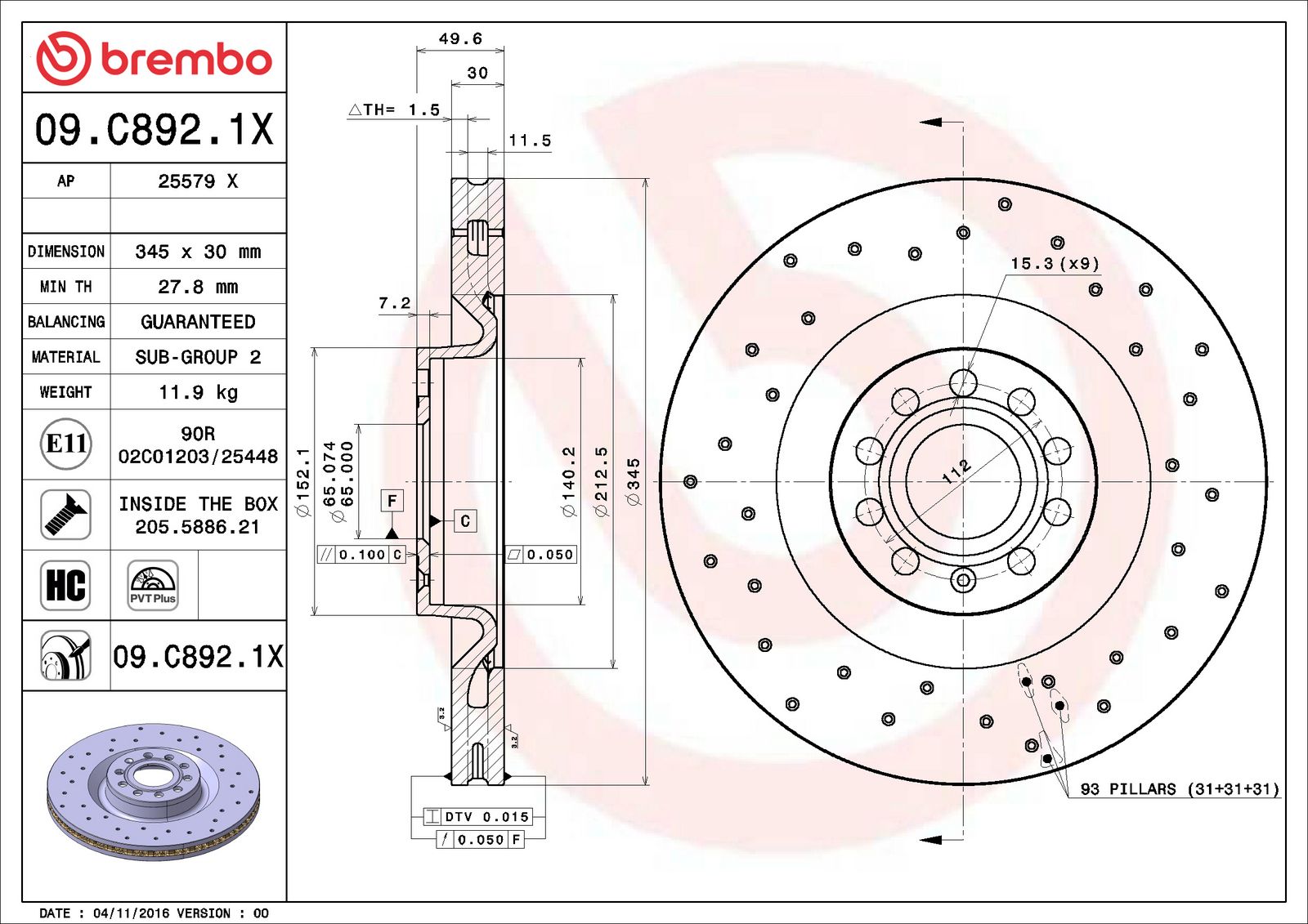 XTRA Front Disc Brake Rotor - 09.C892.1X_06