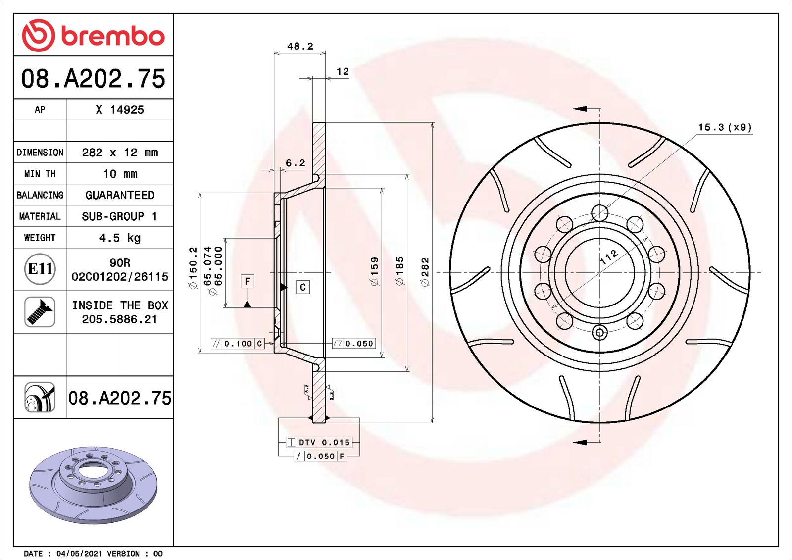 XTRA Max Slotted Rear Disc Brake Rotor - 08.A202.75_02