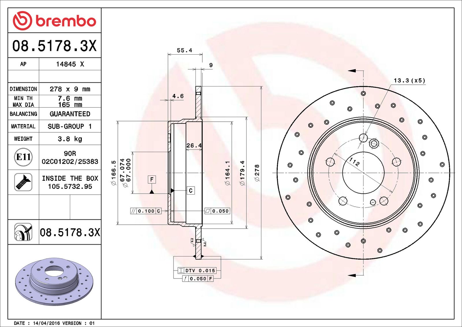 XTRA Rear Disc Brake Rotor - 08.5178.3X_06