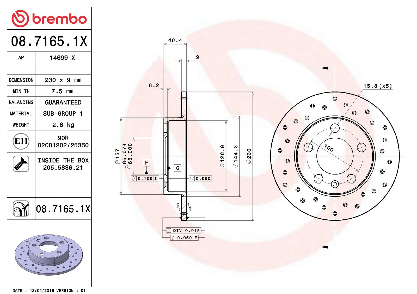 XTRA Rear Disc Brake Rotor - 08.7165.1X_06