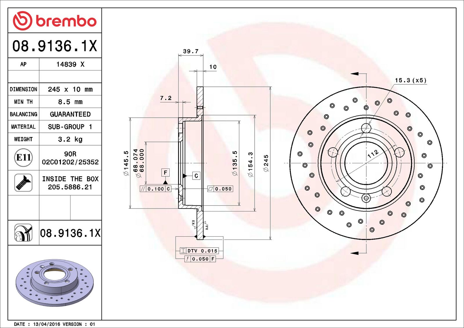 XTRA Rear Disc Brake Rotor - 08.9136.1X_06