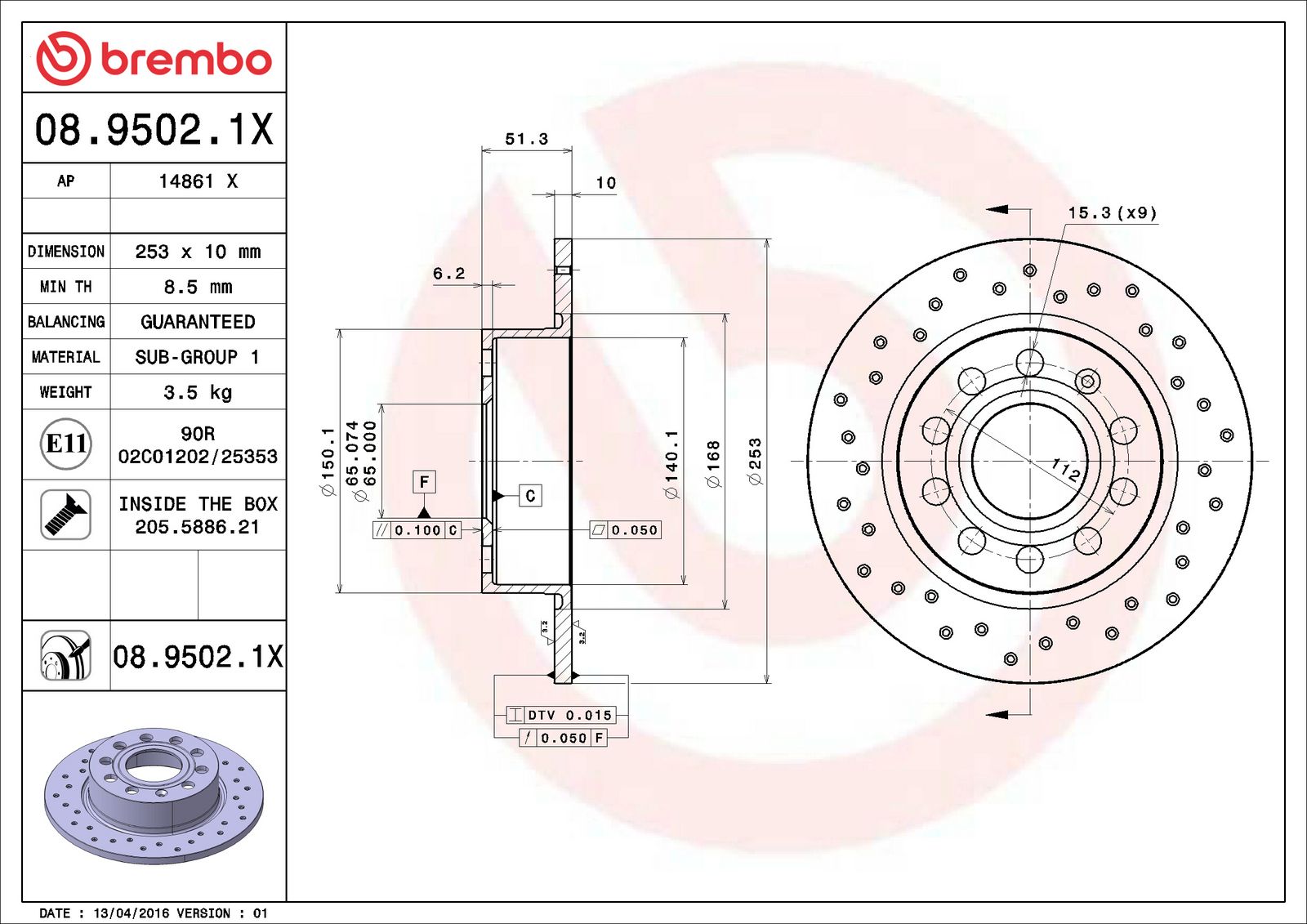 XTRA Rear Disc Brake Rotor - 08.9502.1X_06
