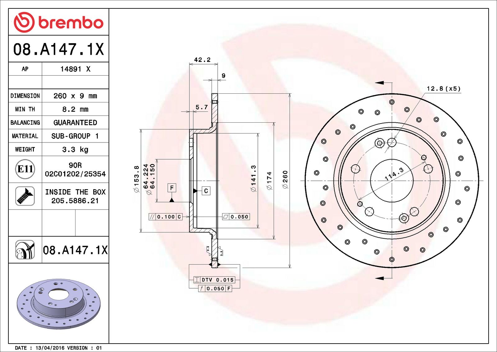 XTRA Rear Disc Brake Rotor - 08.A147.1X_01