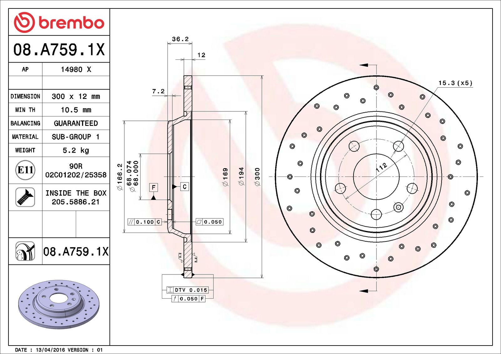 XTRA Rear Disc Brake Rotor - 08.A759.1X_06
