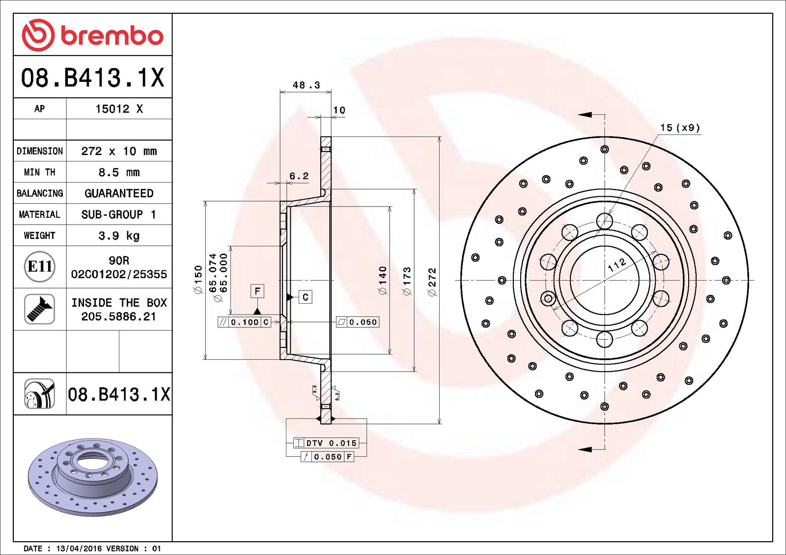 XTRA Rear Disc Brake Rotor - 08.B413.1X_06