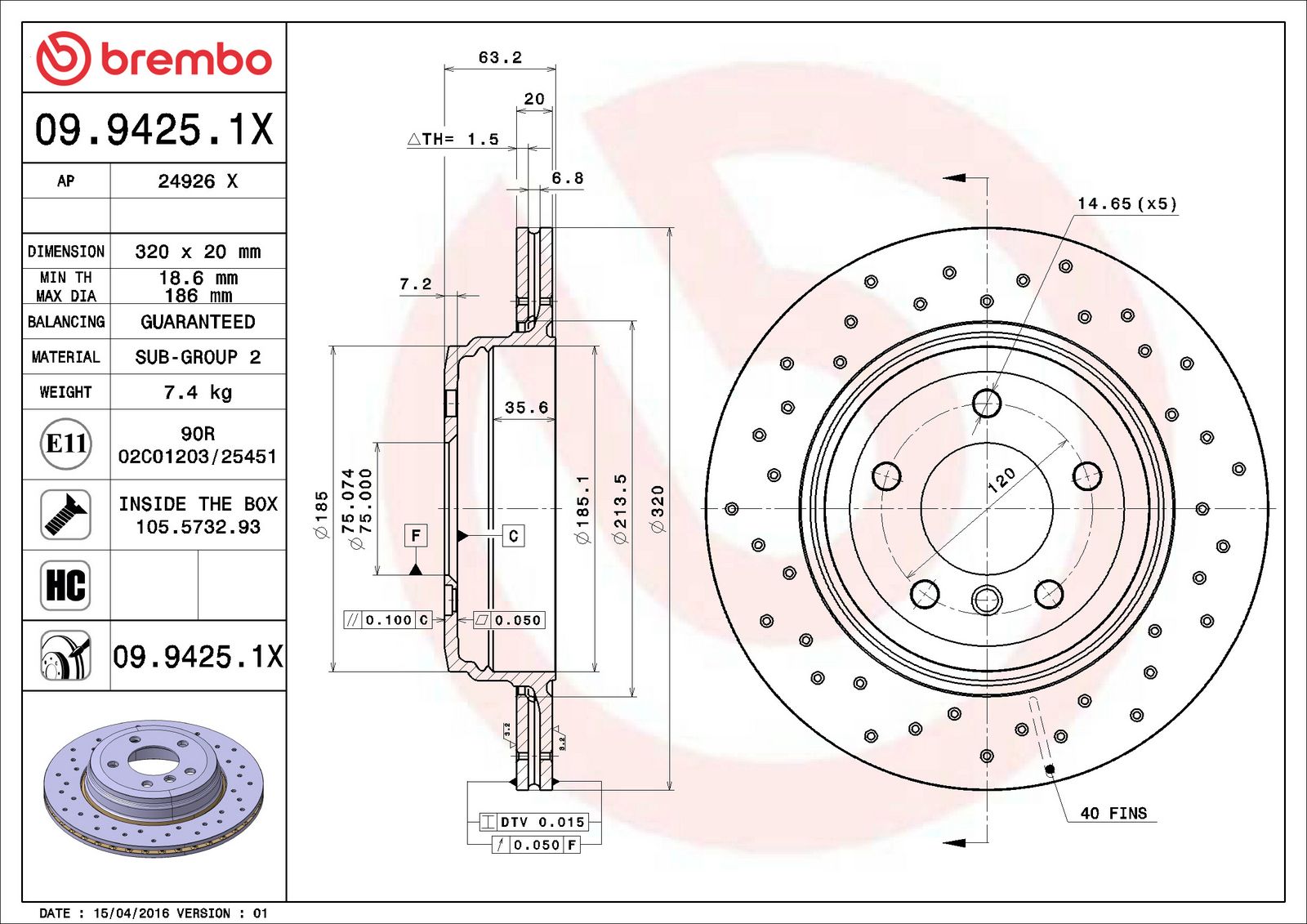 XTRA Rear Disc Brake Rotor - 09.9425.1X_05