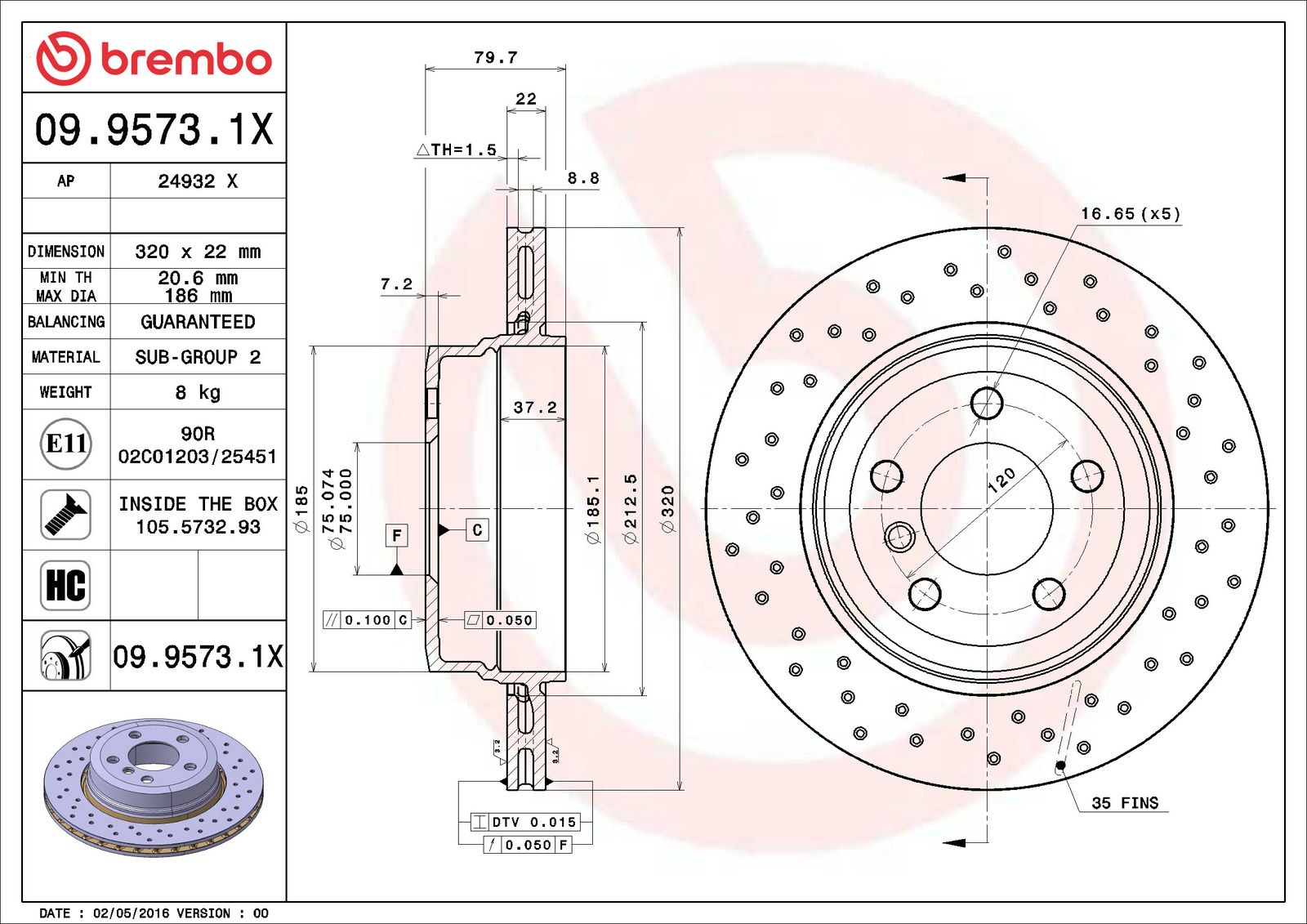 XTRA Rear Disc Brake Rotor - 09.9573.1X_06