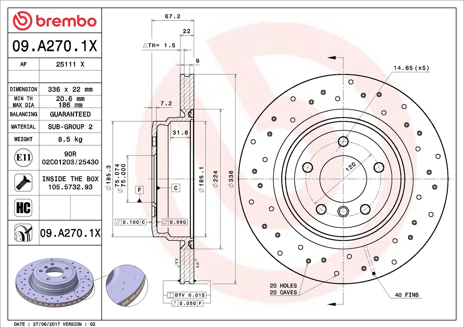 XTRA Rear Disc Brake Rotor - 09.A270.1X_06