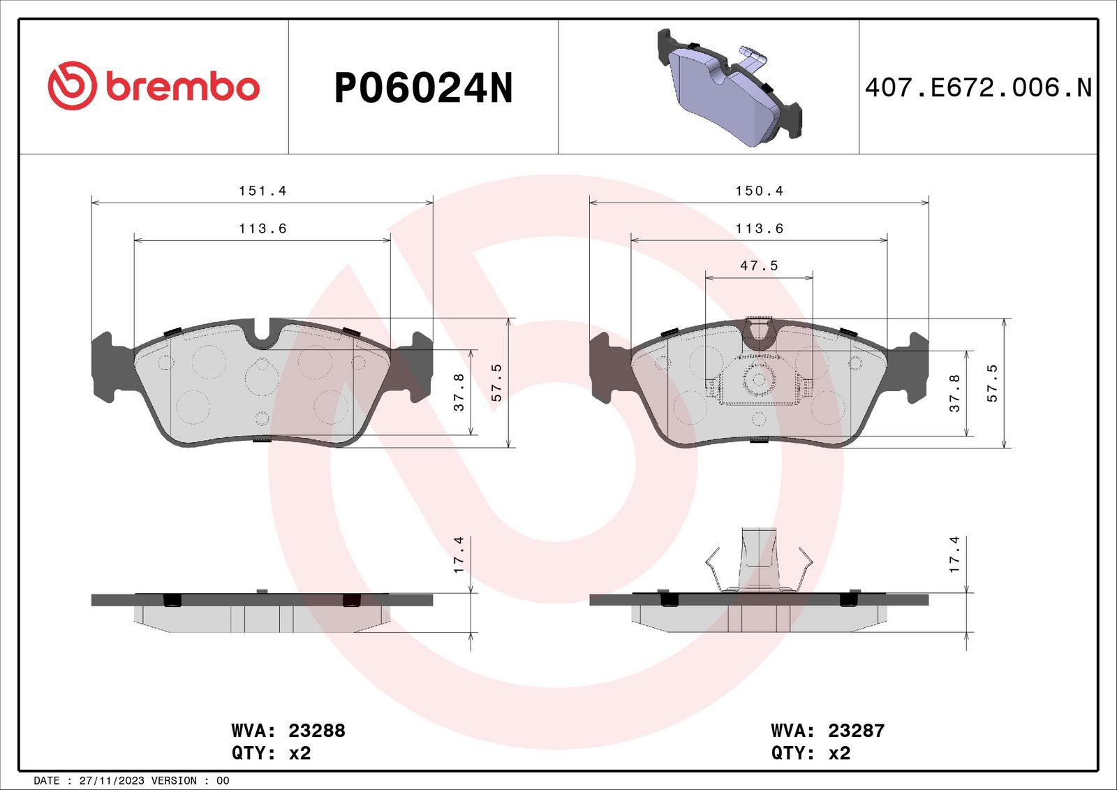 PRIME Ceramic Front Disc Brake Pad Set - P06024N_01