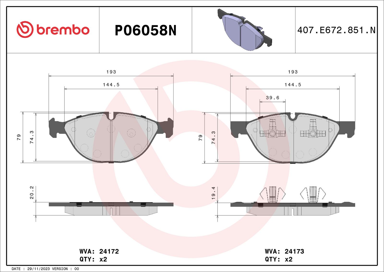 PRIME Ceramic Front Disc Brake Pad Set - P06058N_01
