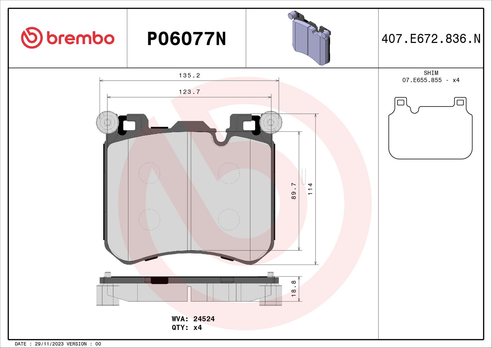 PRIME Ceramic Front Disc Brake Pad Set - P06077N_01