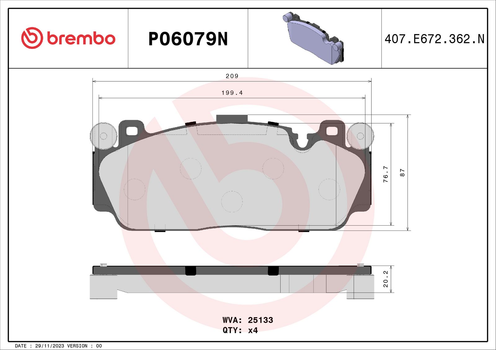 PRIME Ceramic Front Disc Brake Pad Set - P06079N_01