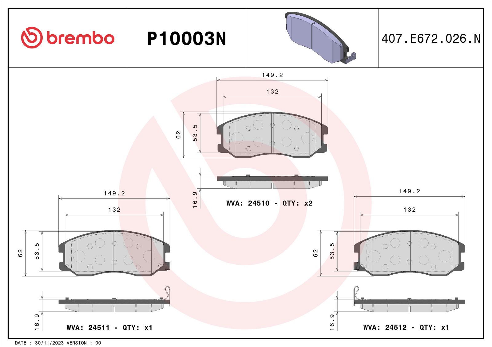 PRIME Ceramic Front Disc Brake Pad Set - P10003N_01