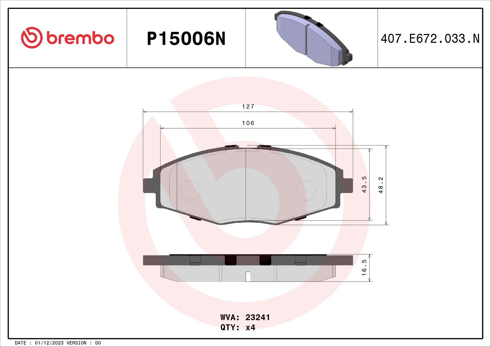PRIME Ceramic Front Disc Brake Pad Set - P15006N_01
