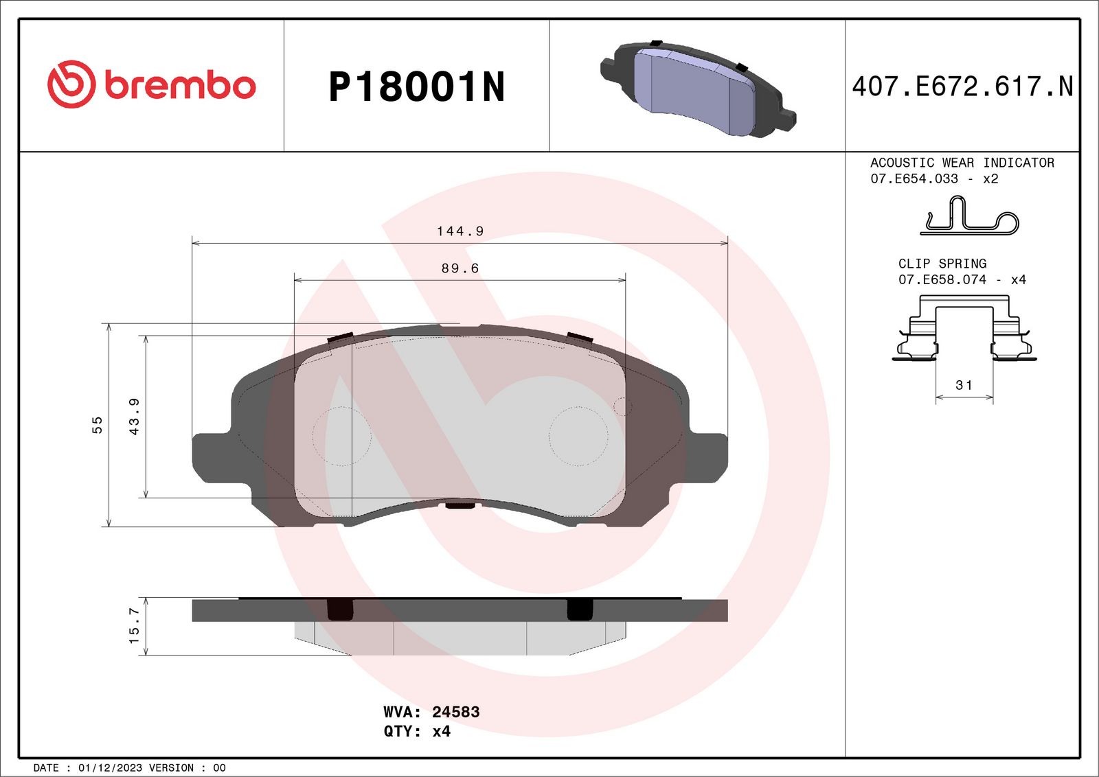 PRIME Ceramic Front Disc Brake Pad Set - P18001N_01