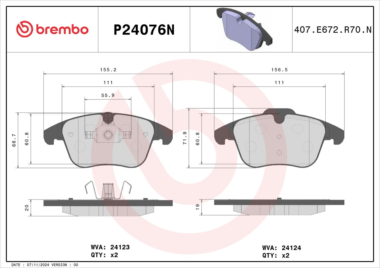 PRIME Ceramic Front Disc Brake Pad Set - P24076N_01