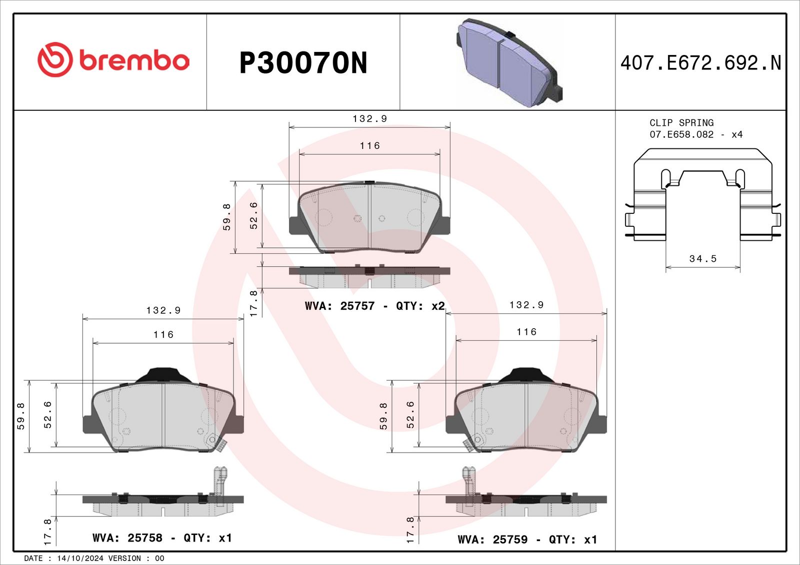PRIME Ceramic Front Disc Brake Pad Set - P30070N_01