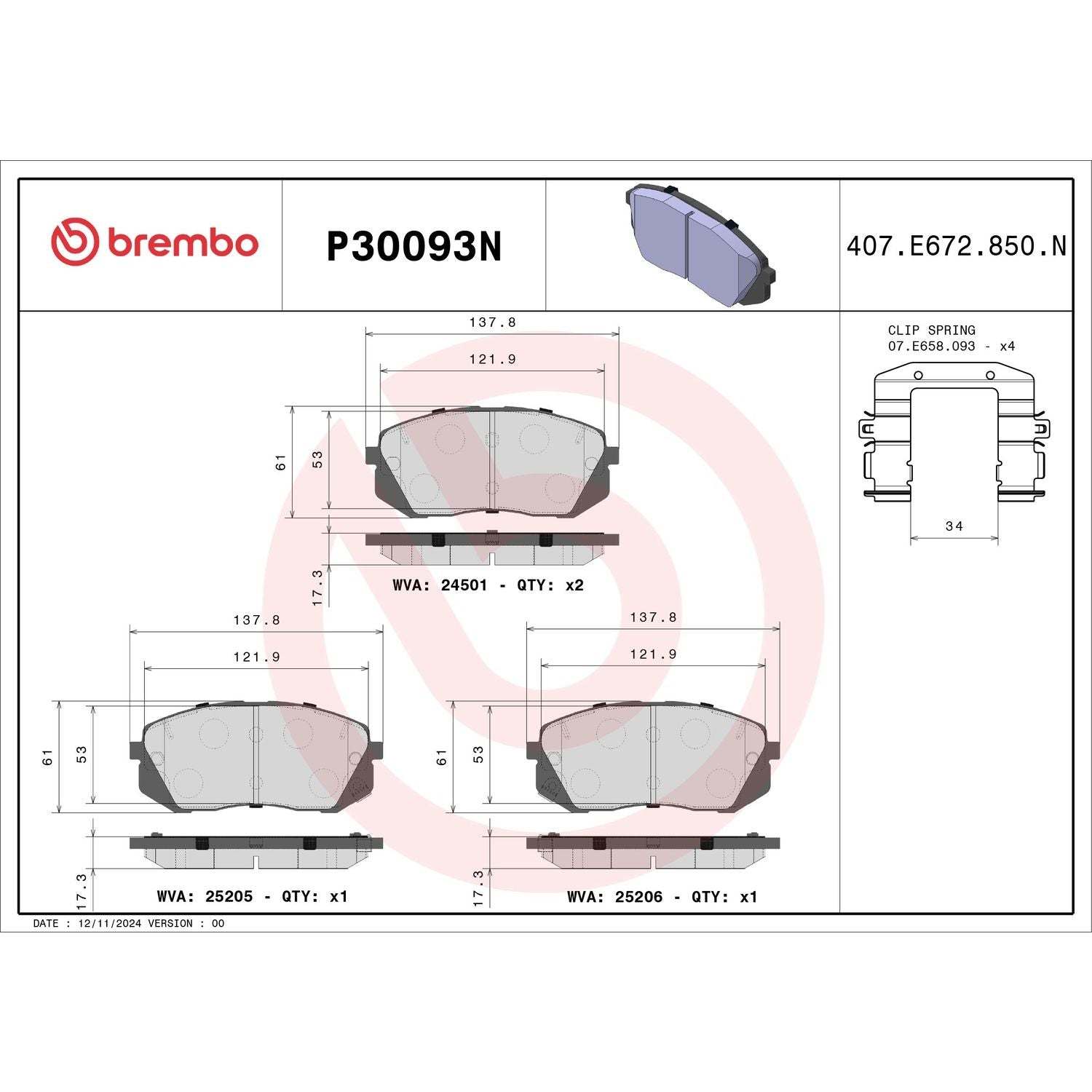 PRIME Ceramic Front Disc Brake Pad Set - P30093N_01