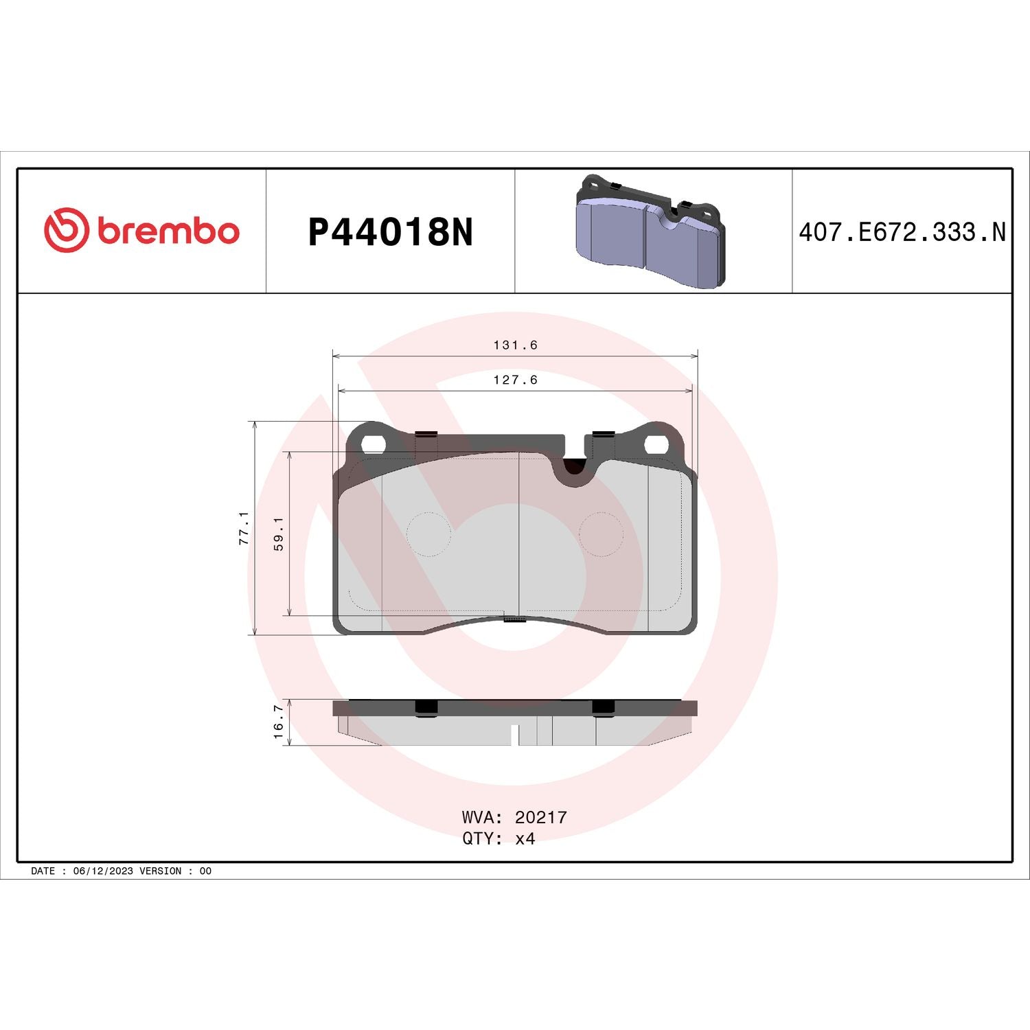 PRIME Ceramic Front Disc Brake Pad Set - P44018N_02