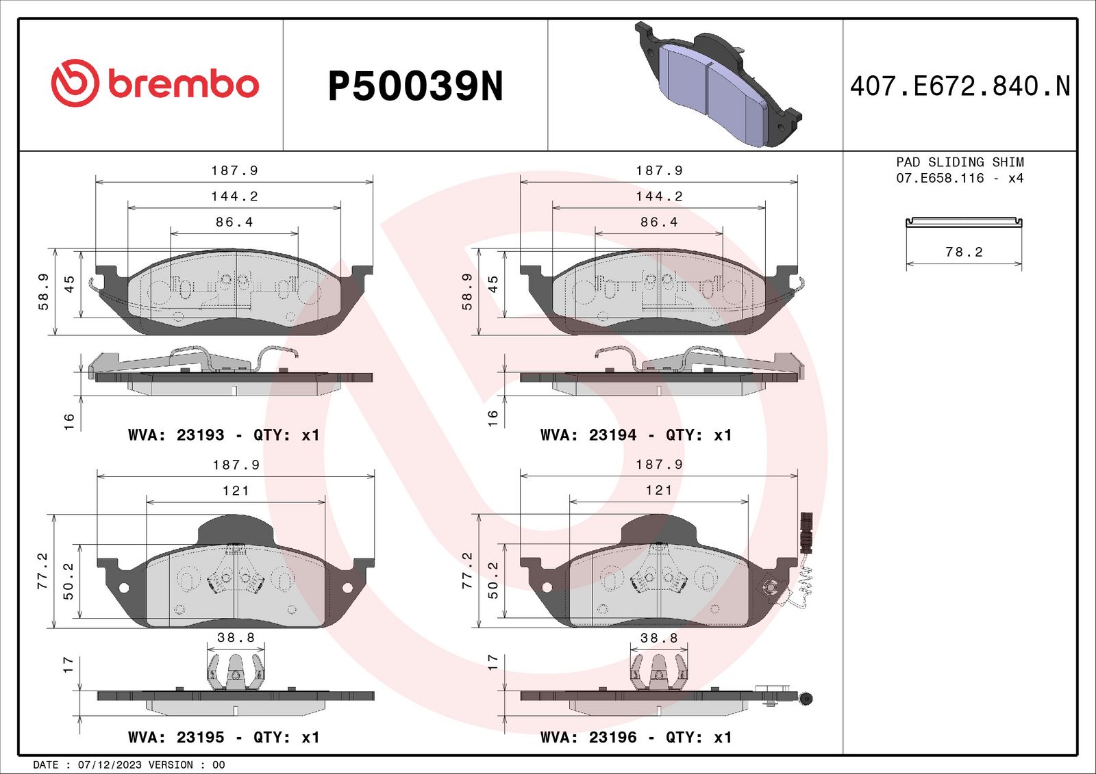PRIME Ceramic Front Disc Brake Pad Set - P50039N_02