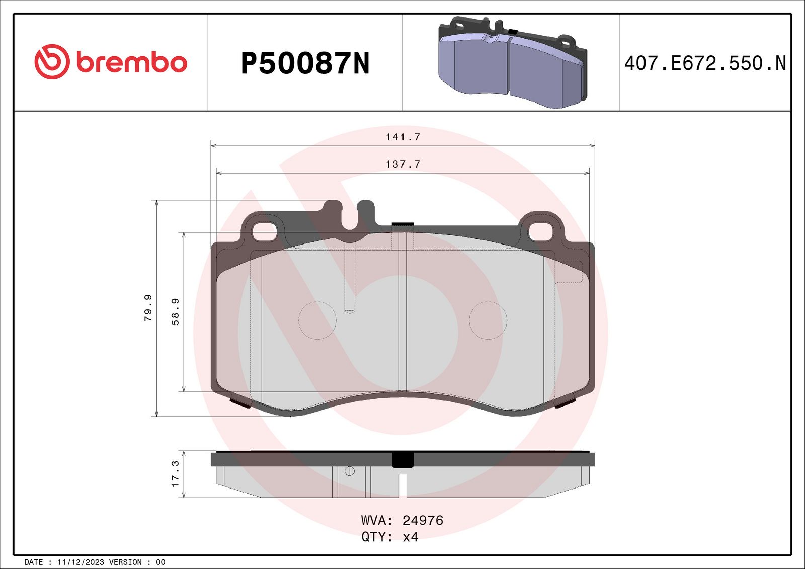 PRIME Ceramic Front Disc Brake Pad Set - P50087N_02