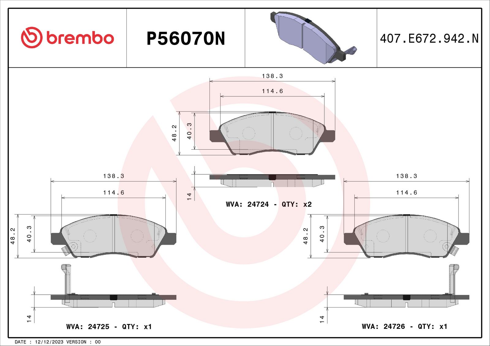 PRIME Ceramic Front Disc Brake Pad Set - P56070N_02