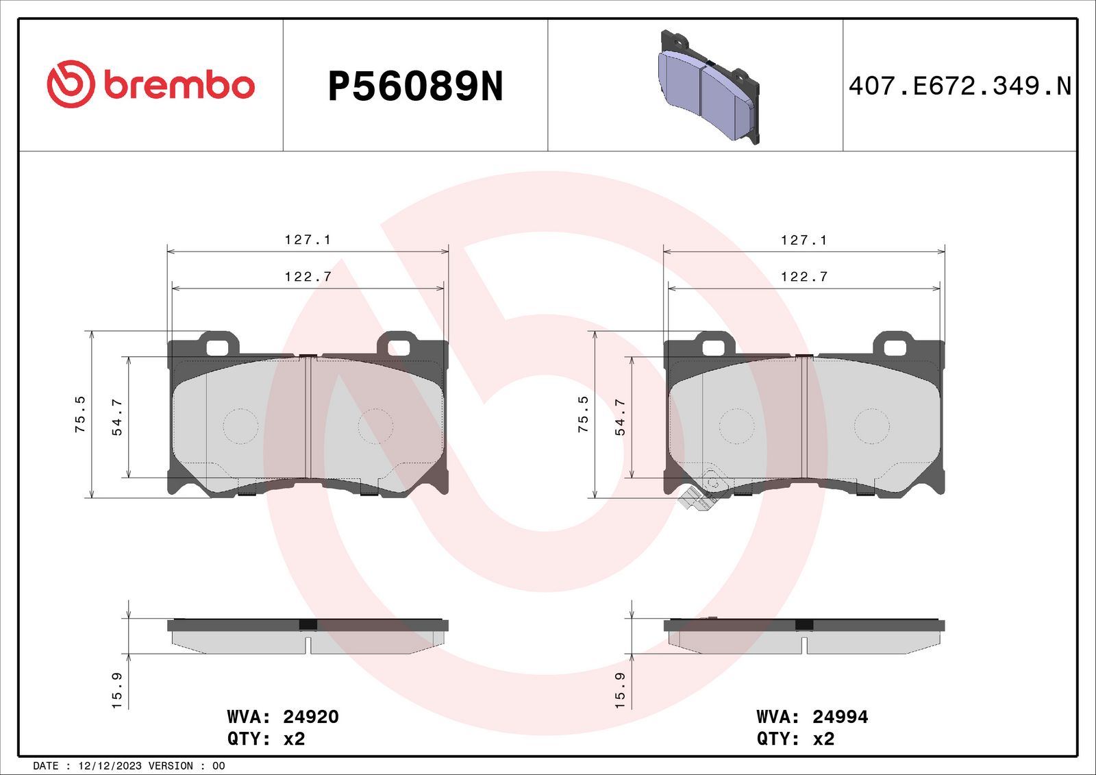 PRIME Ceramic Front Disc Brake Pad Set - P56089N_02