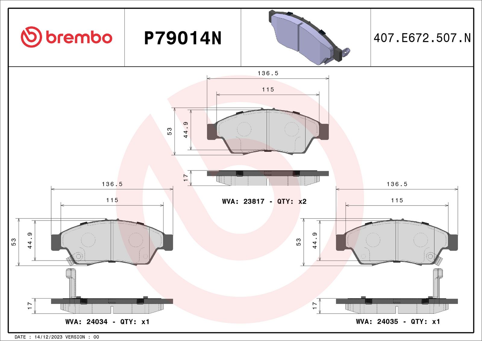 PRIME Ceramic Front Disc Brake Pad Set - P79014N_02