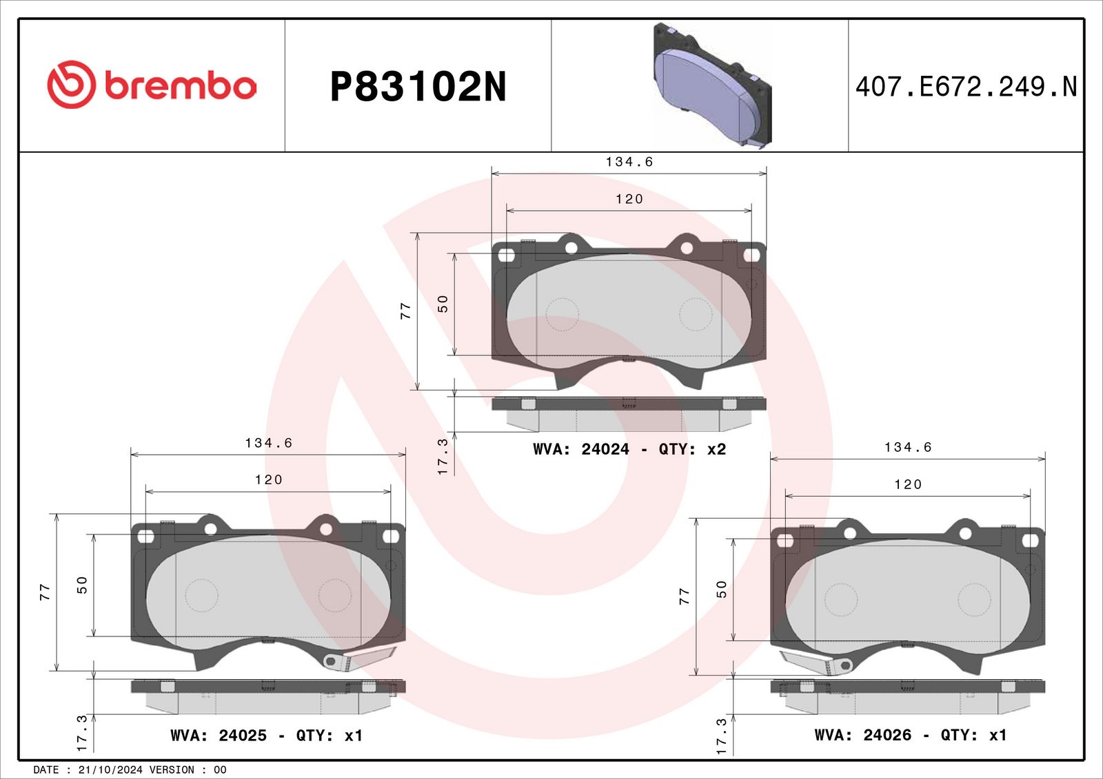 PRIME Ceramic Front Disc Brake Pad Set - P83102N_02