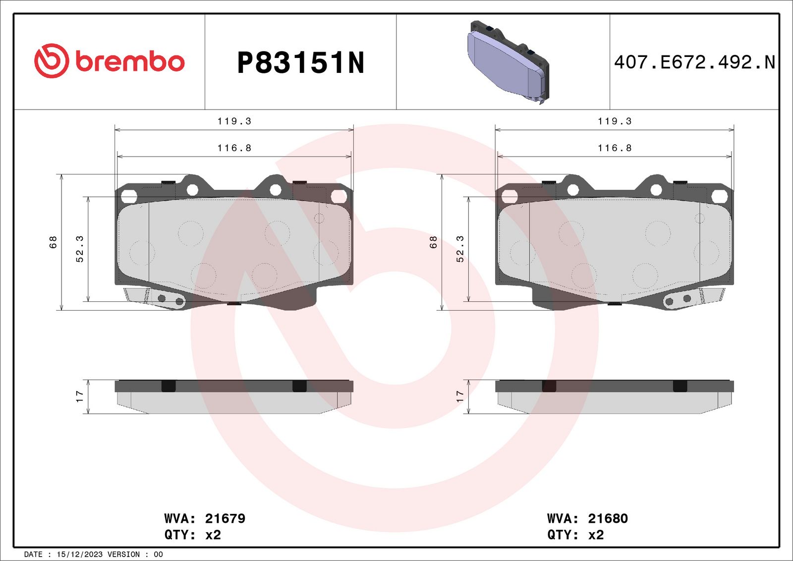 PRIME Ceramic Front Disc Brake Pad Set - P83151N_01