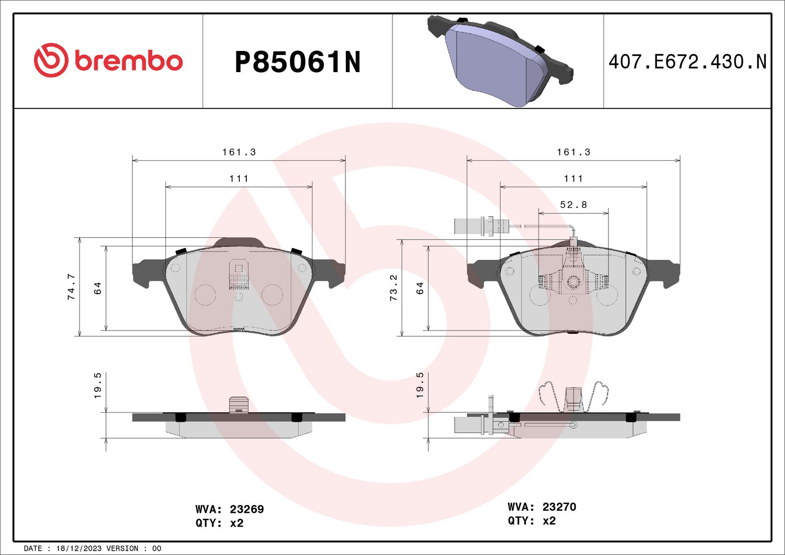 PRIME Ceramic Front Disc Brake Pad Set - P85061N_02