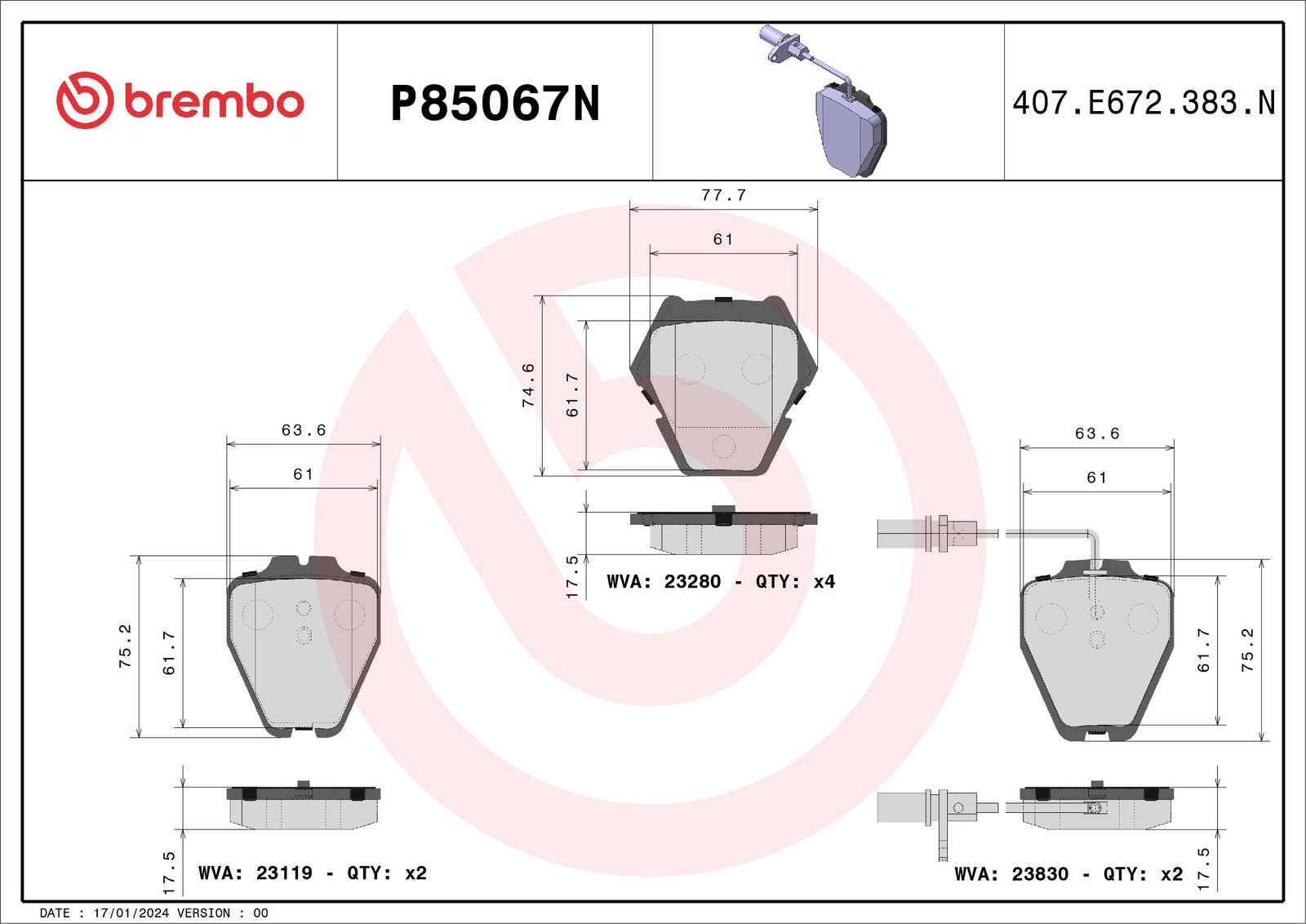 PRIME Ceramic Front Disc Brake Pad Set - P85067N_02