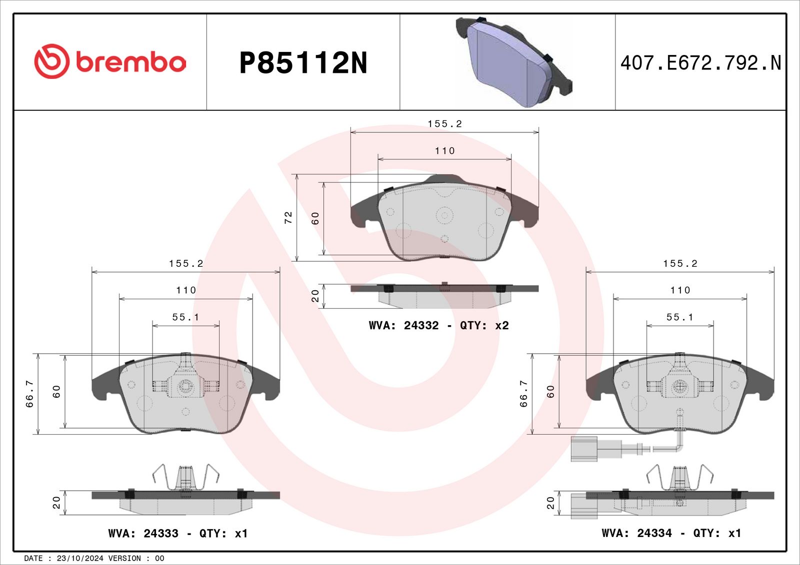 PRIME Ceramic Front Disc Brake Pad Set - P85112N_02