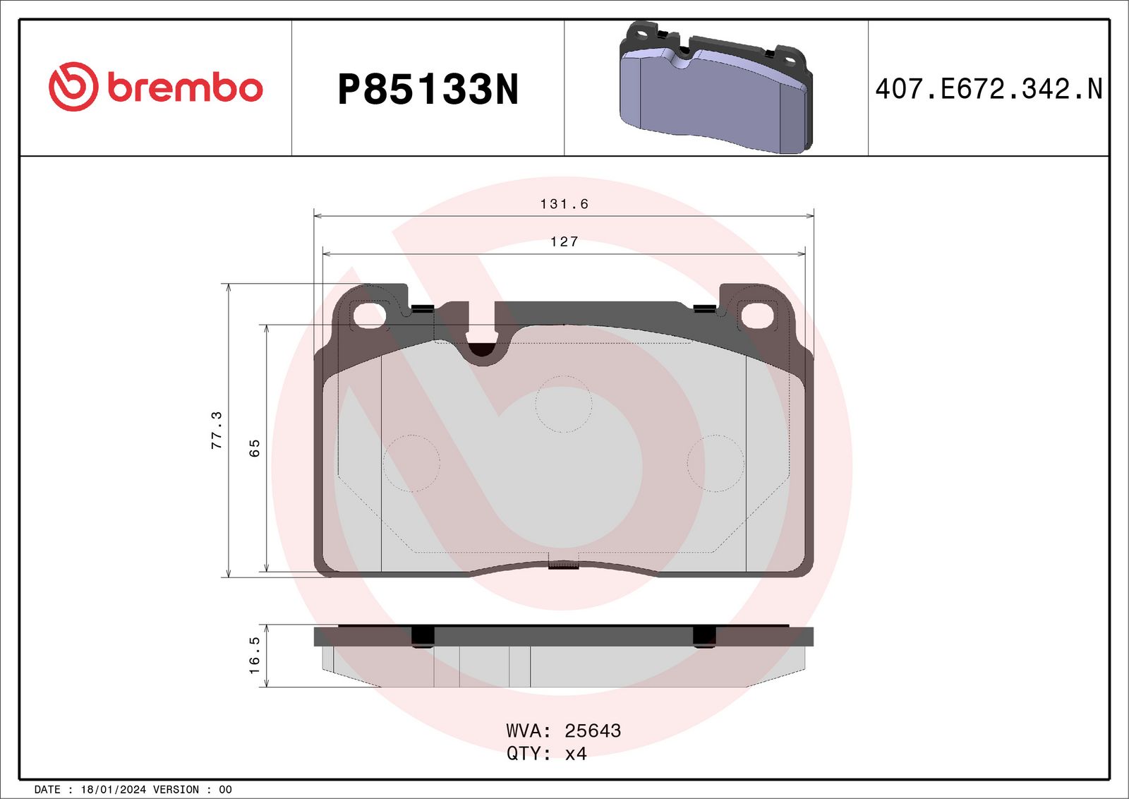 PRIME Ceramic Front Disc Brake Pad Set - P85133N_02