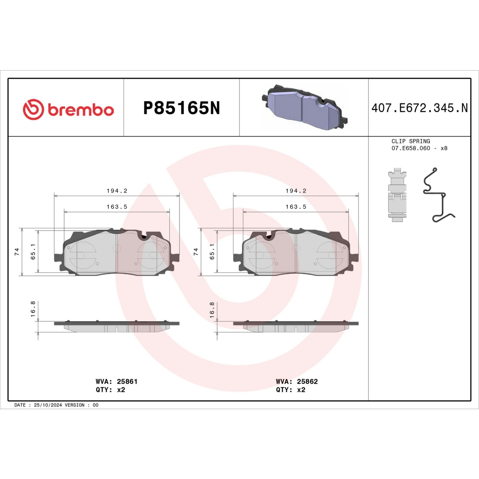 PRIME Ceramic Front Disc Brake Pad Set P85165N | Brembostore