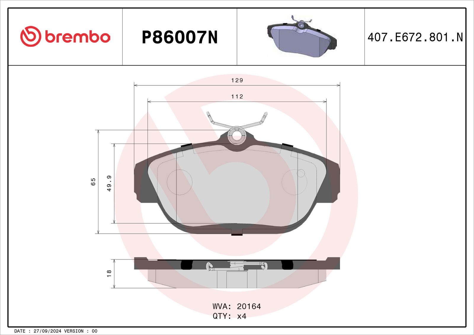 PRIME Ceramic Front Disc Brake Pad Set - P86007N_02