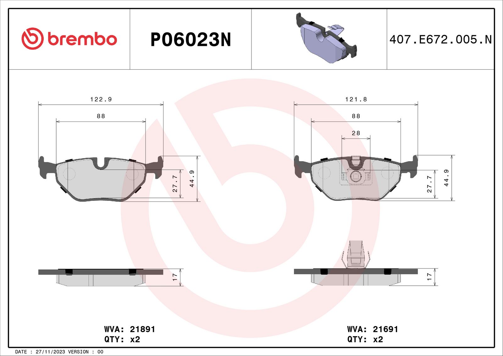 PRIME Ceramic Rear Disc Brake Pad Set - P06023N_01