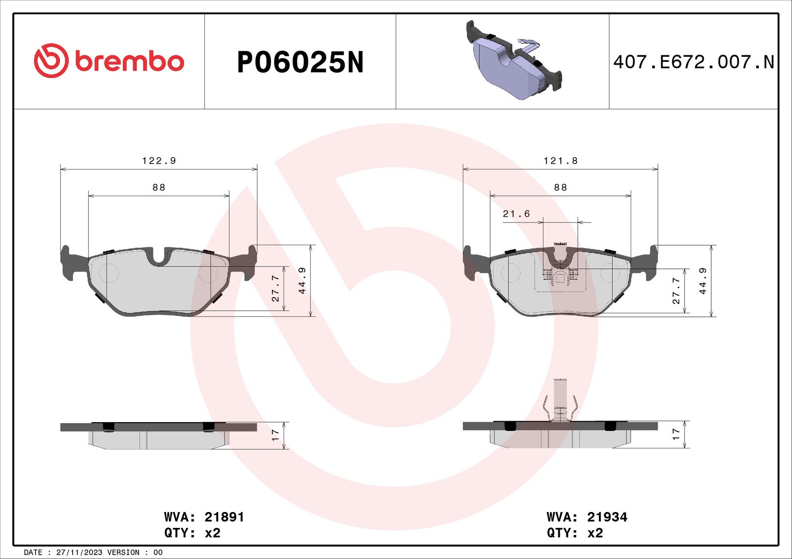 PRIME Ceramic Rear Disc Brake Pad Set - P06025N_01