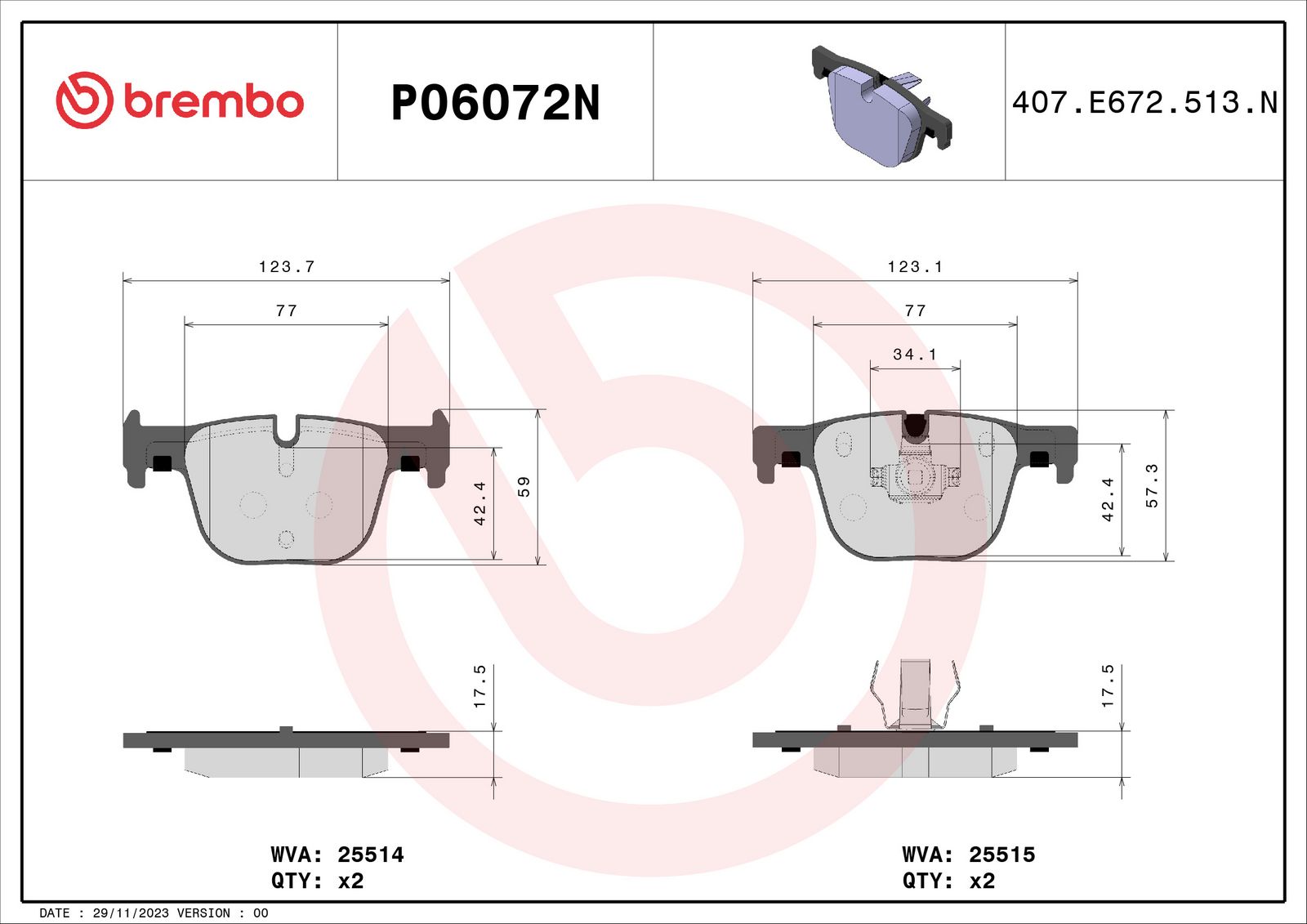 PRIME Ceramic Rear Disc Brake Pad Set - P06072N_01