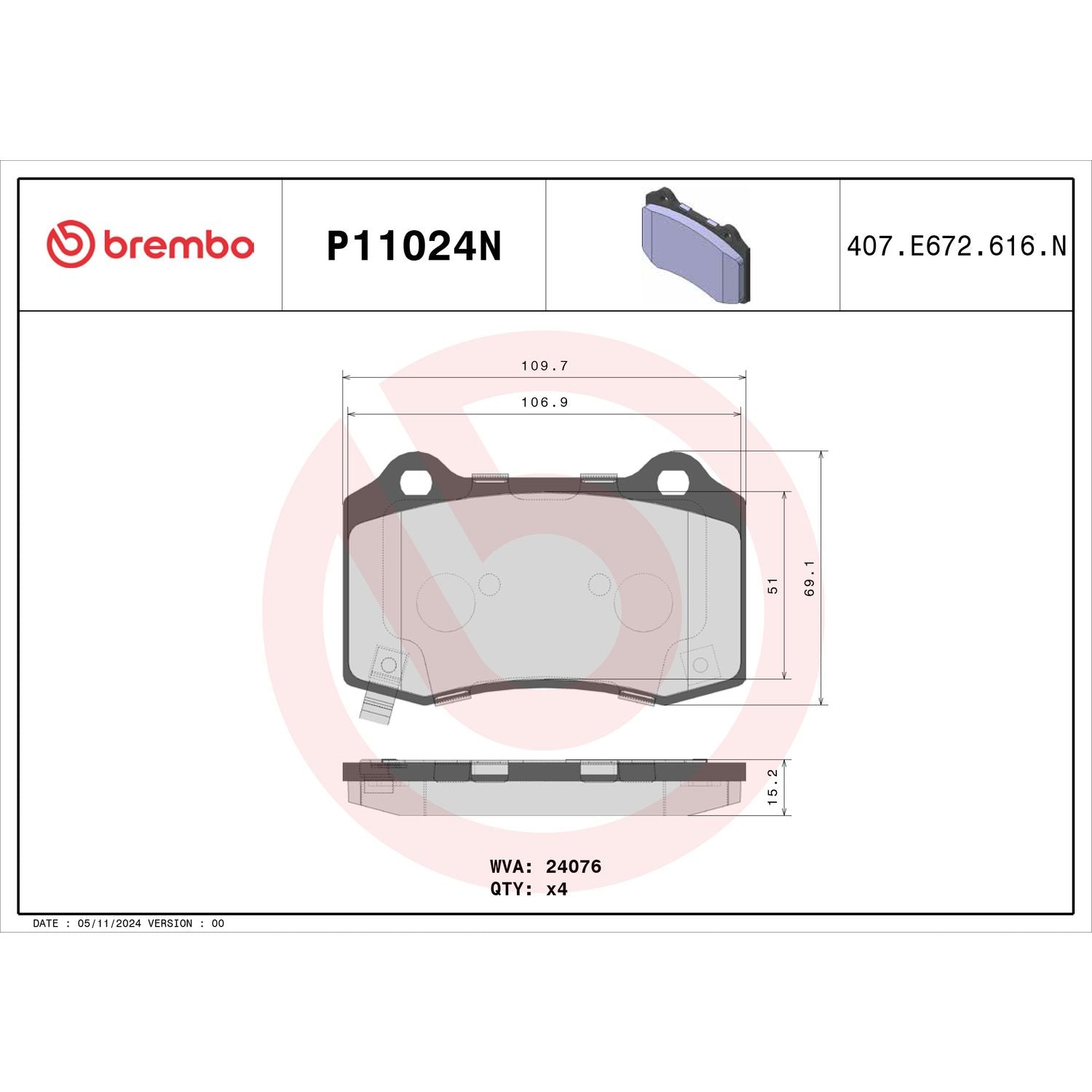 PRIME Ceramic Rear Disc Brake Pad Set - P11024N_03