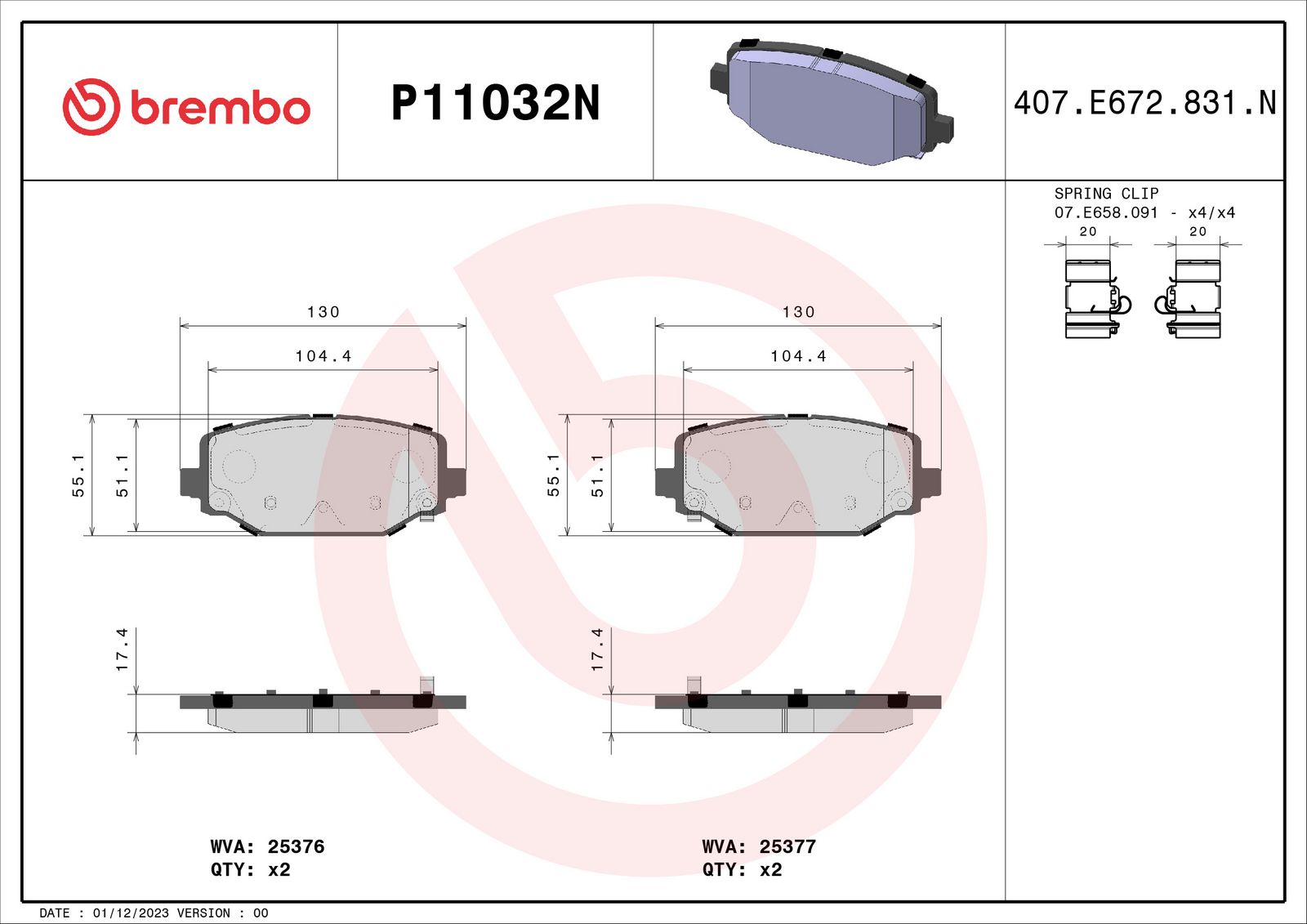 PRIME Ceramic Rear Disc Brake Pad Set - P11032N_01