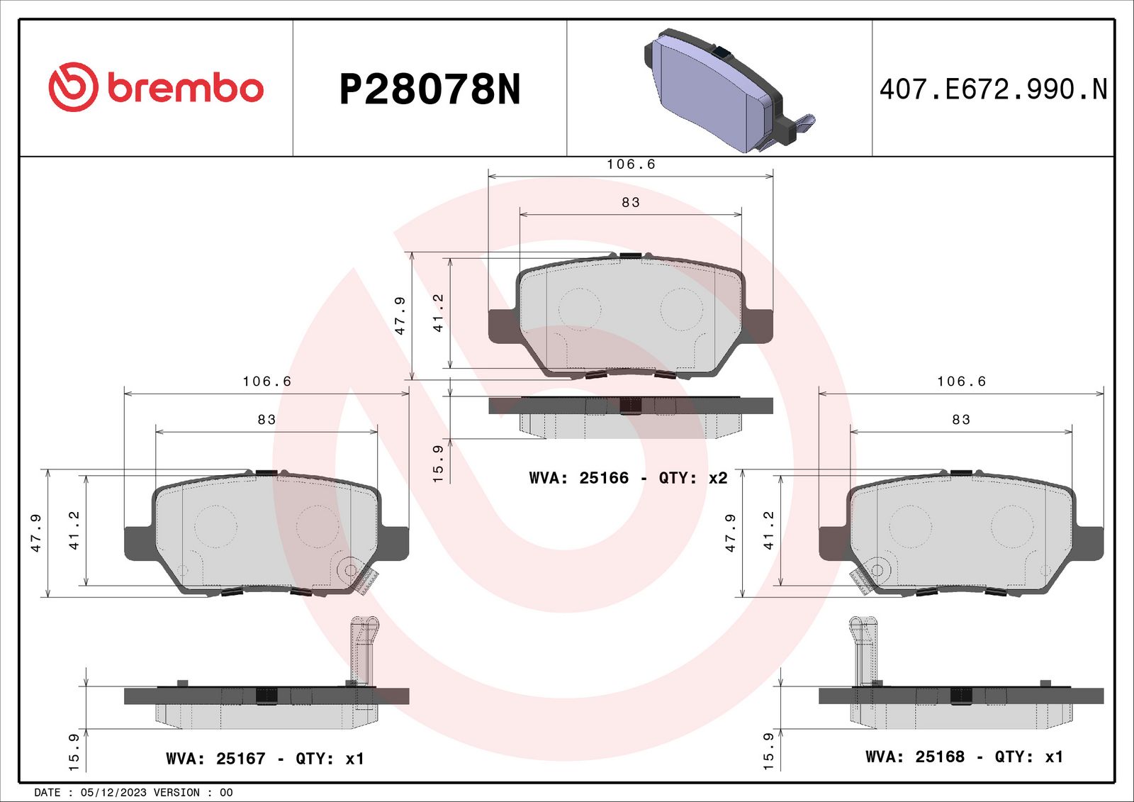 PRIME Ceramic Rear Disc Brake Pad Set - P28078N_01
