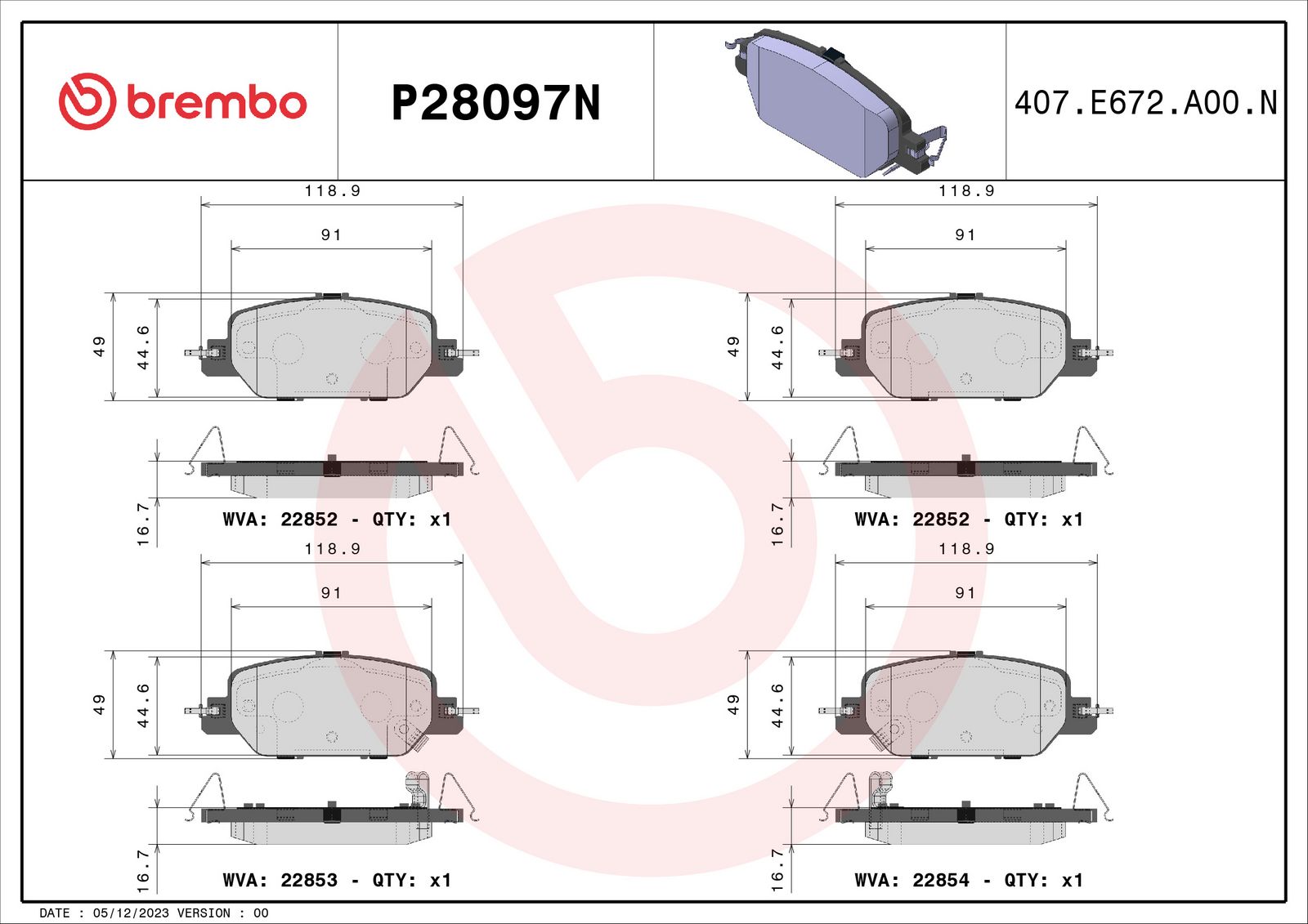 PRIME Ceramic Rear Disc Brake Pad Set - P28097N_01
