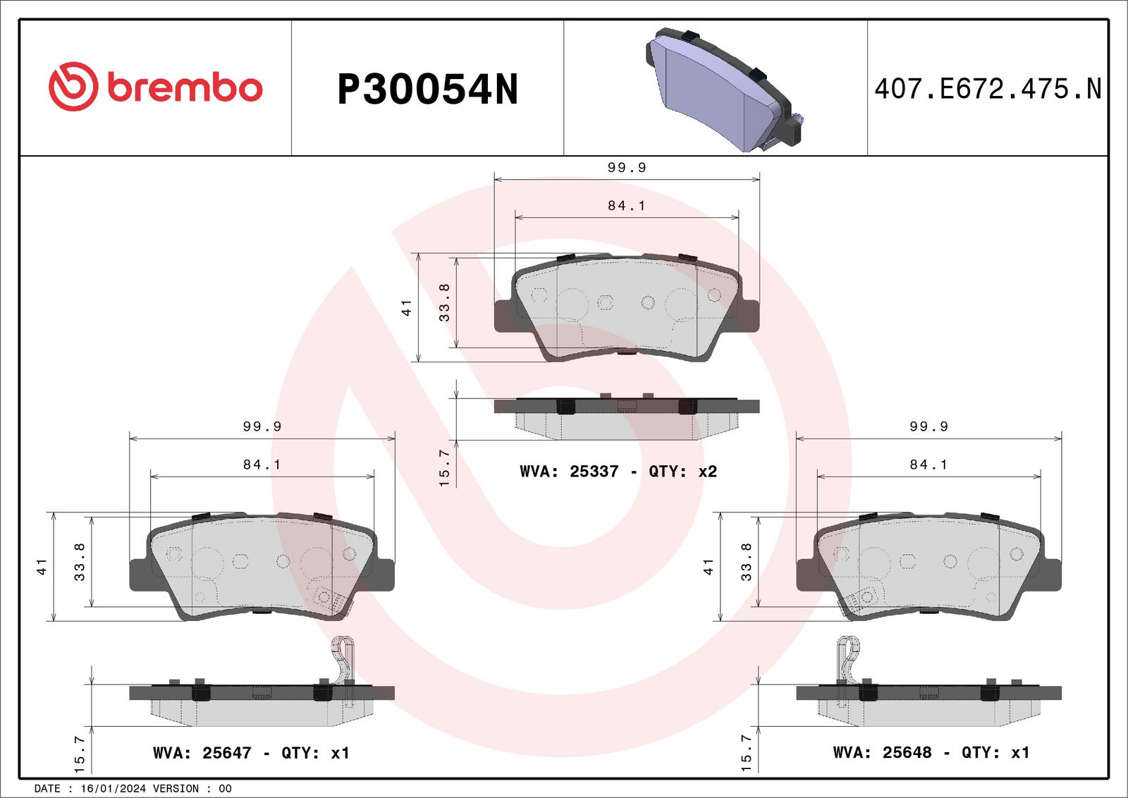 PRIME Ceramic Rear Disc Brake Pad Set - P30054N_01