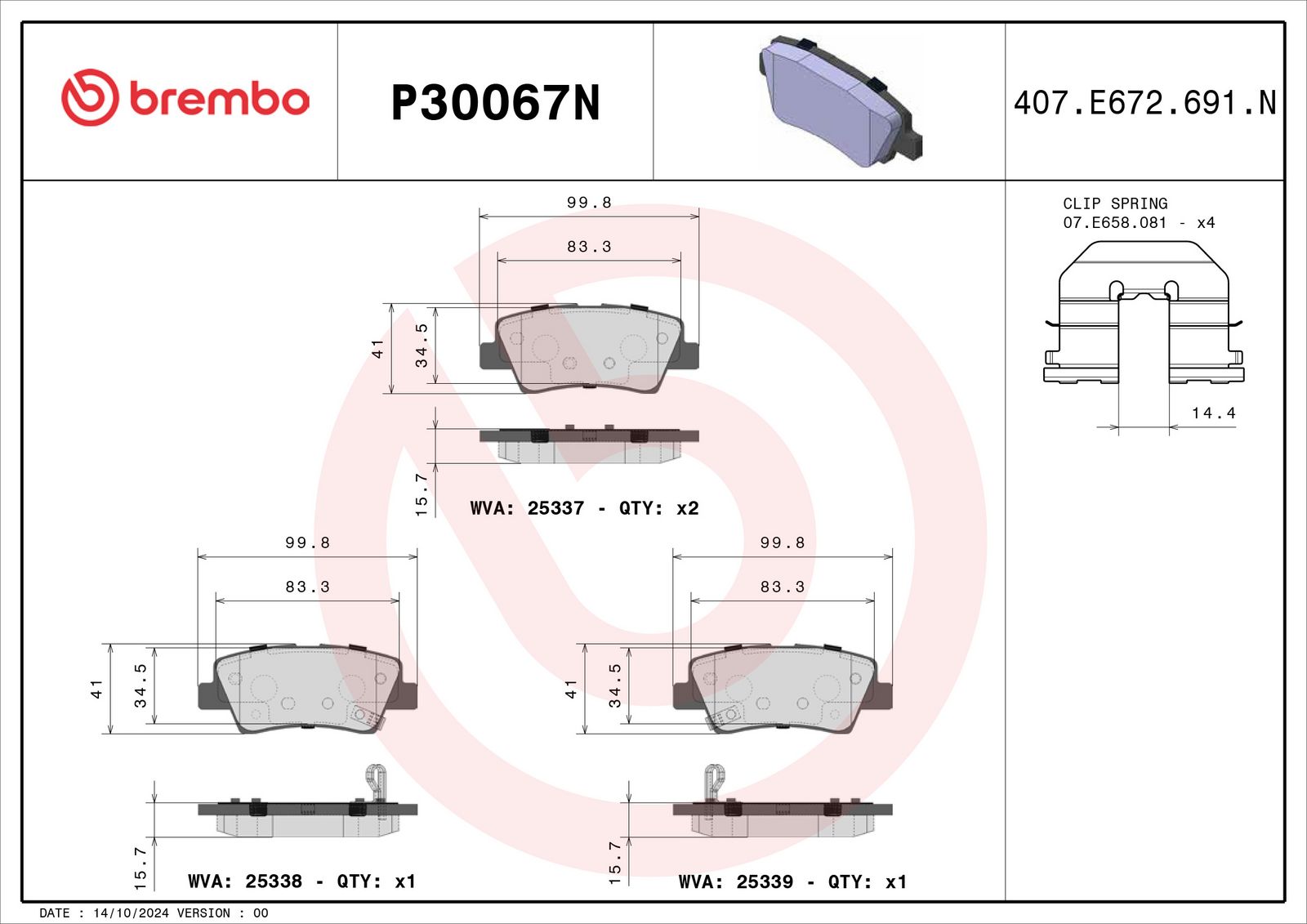 PRIME Ceramic Rear Disc Brake Pad Set - P30067N_01