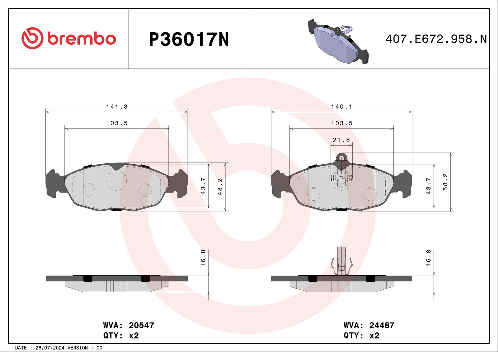 PRIME Ceramic Rear Disc Brake Pad Set - P36017N_01